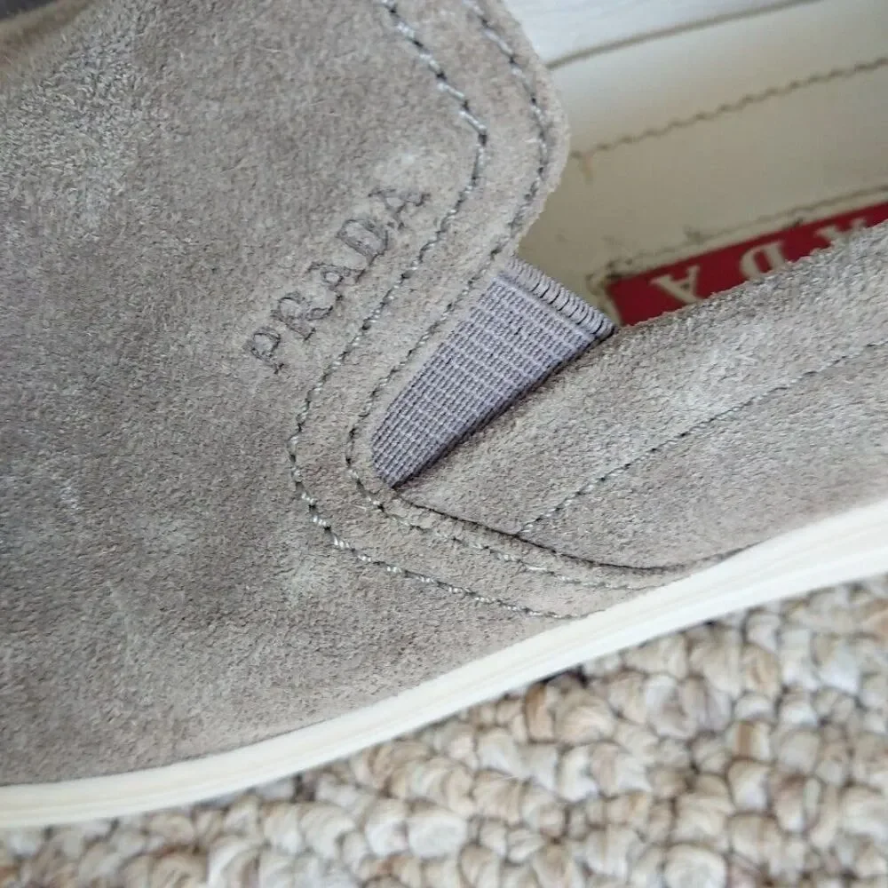 Prada light gray suede slip on sneakers size 36.5